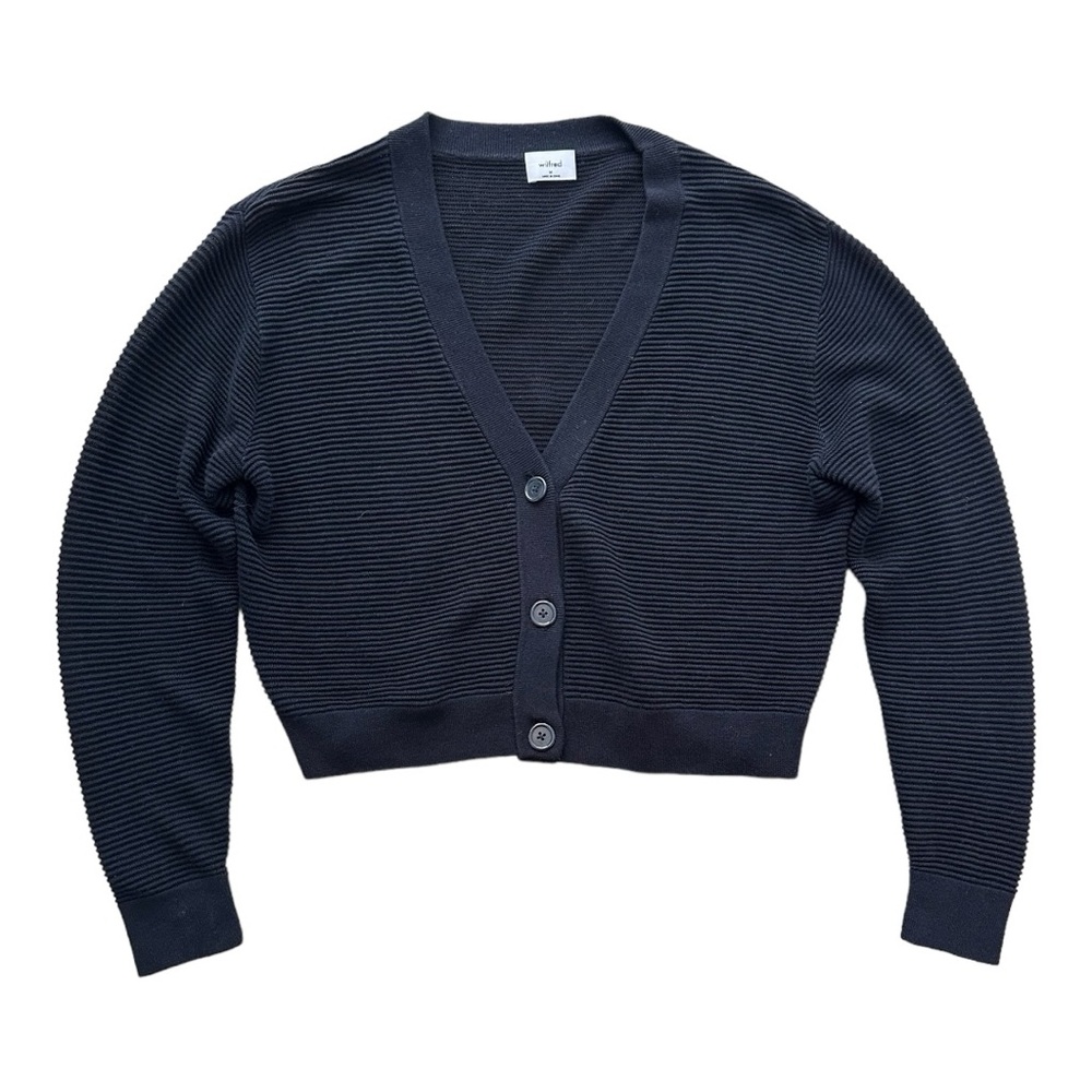 Wilfred Black Linen Blend Crop Ribbed Cardigan Size Medium